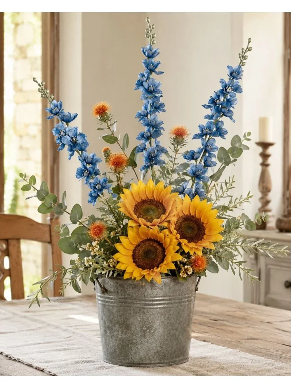 Blue Artificial Flower Stems Set of 3, 33 Inch Dusty Cobalt Silk Spike Flowers,